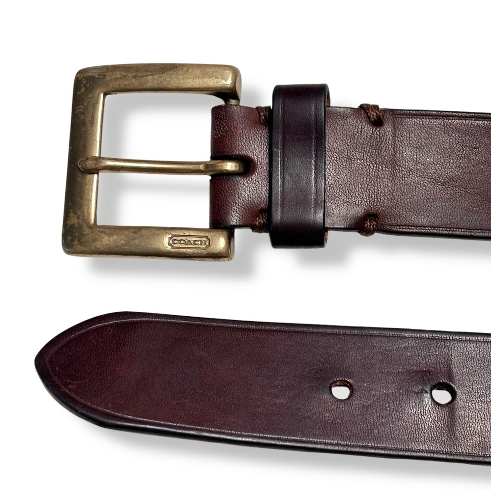 COACH Dark Brown Leather Belt Square Solid Brass Buckle Size 42” VINTAGE - Picture 7 of 7